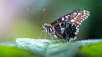 Obraz premium Extreme Macro Of A Butterflies Eye On A Green Leaf