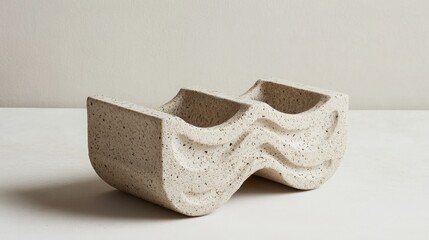 slotted stoneware sponge holder, flat beige background, 16:9