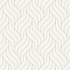 Seamless pattern with geometric waves. Endless stylish texture. Ripple bold monochrome background. Linear weaved grid. Thin interlaced swatch. 