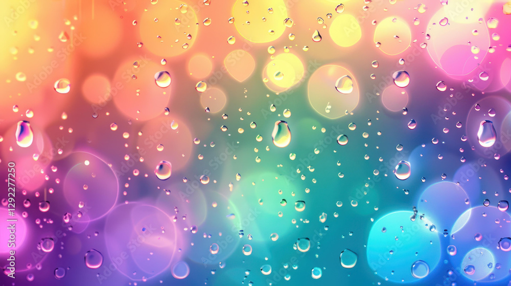 Poster vibrant abstract background with raindrops on glass, creating a dreamy bokeh effect that enchants an