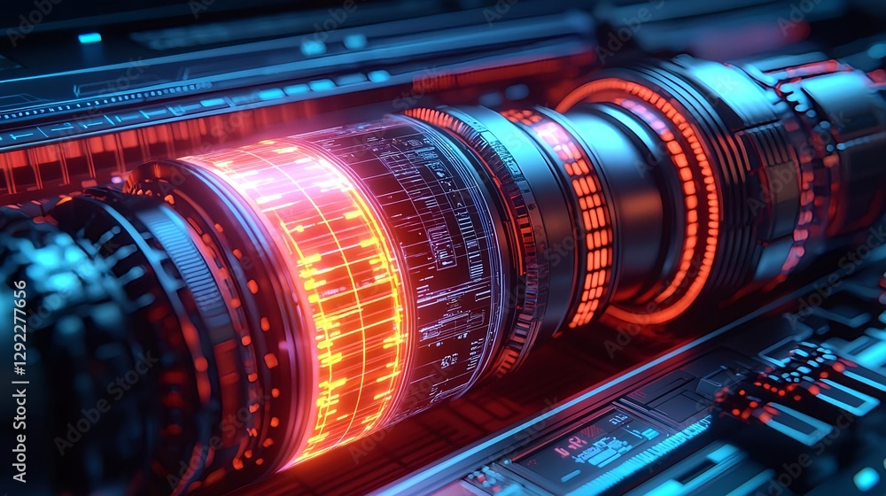 Poster futuristic-technology-design-featuring-glowing-elements-in-a-mechanical-system-with-intricate-detail