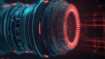 Obraz premium Futuristic-Technology-Design-with-Complex-Patterns-and-Neon-Highlights-in-Blue-and-Red-Tones-for-Innovative-Projects-and-Concepts