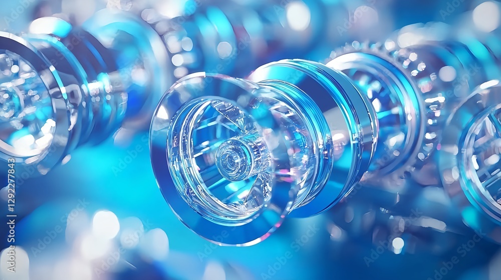 Poster futuristic-transparent-wheels-rotating-in-a-high-tech-abstract-environment-with-blue-light-reflectio