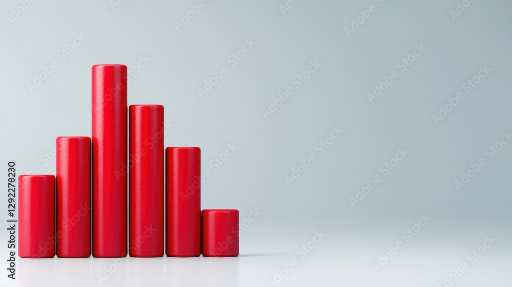 Aufkleber red cylinders displaying growth and progress on a minimalist gray background for business and financ