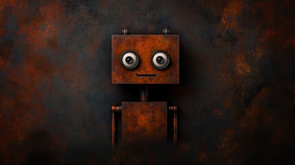 Rusty robot friend on dark background.  Cute, quirky, and full of character!