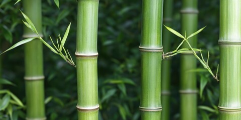 Fototapeta premium Two stages of freshly sprouted bamboo shoots, showing the transition from a small bud to an extended shoot. Bamboo growth is a common sign of springtime in many gardens and environments.