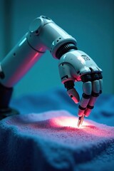 Futuristic robotic arm precisely manipulating surgical tools , surgical system, precision instruments, automation