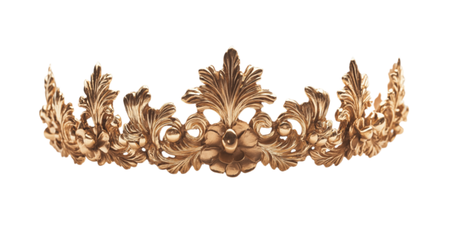 golden crown ,  laurel wreath isolated on white background , transparent png