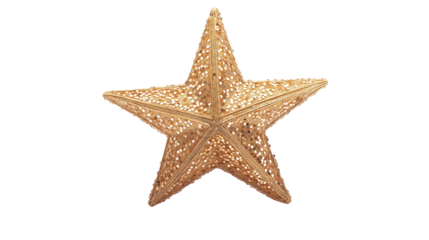 golden christmas star decoration isolated on white background , transparent png 