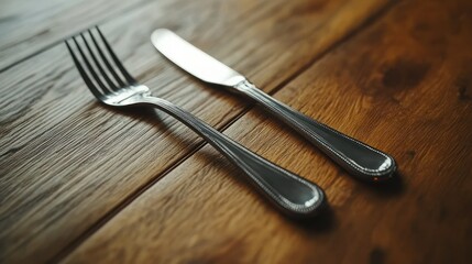 Silverware on Rustic Wooden Table Setting