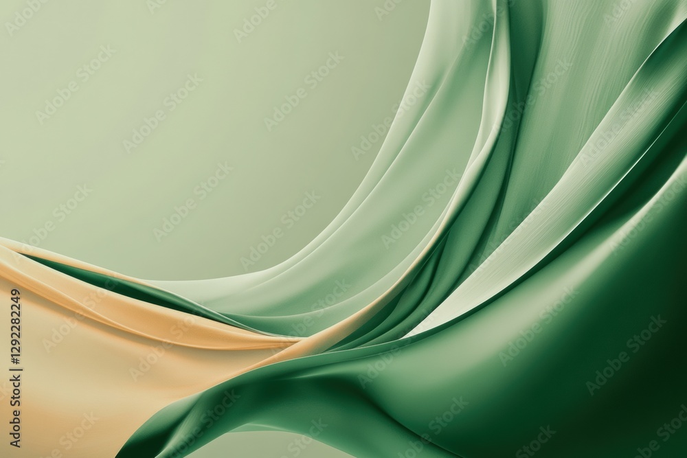 Aufkleber Elegant flow of green and yellow fabric with soft curves and gentle draping in a minimalist setting. Generative AI