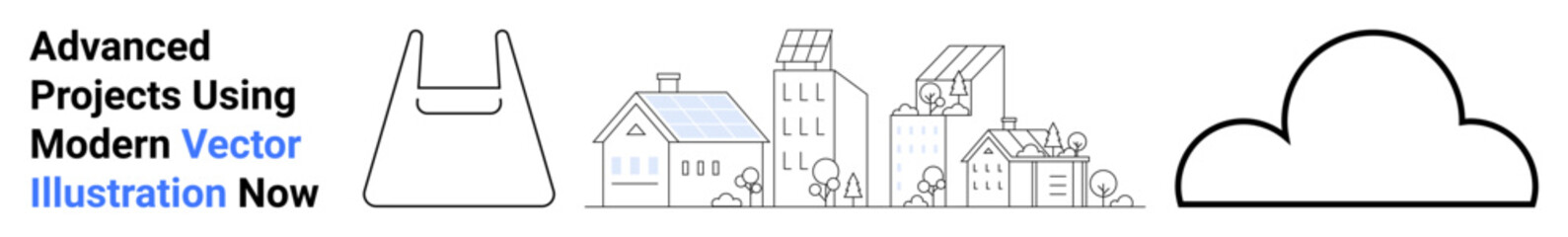 Urban designs featuring eco-friendly homes, solar panels, and renewable energy sources. Ideal for technology, sustainability, smart cities, urban development, eco-energy, innovation concepts flat