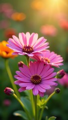 Obraz premium Pink cornflower bunch bathed in sunlight, spring floral arrangement, background, still life, detail