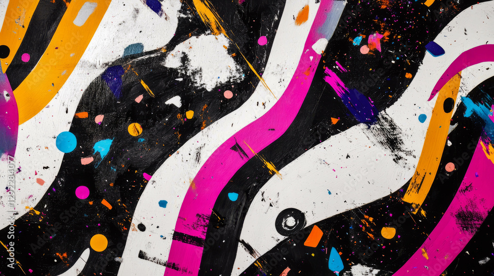 Poster colorful abstract pattern with dynamic shapes and confetti for festive design