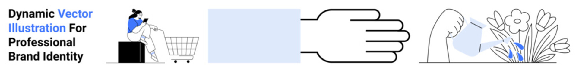 Shopping cart with purchases, handshake emphasizing partnership, and hand watering plants for growth and nurturing. Ideal for e-commerce, customer service, environment, partnership, teamwork