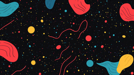 Vibrant background with abstract shapes and confetti for festive design