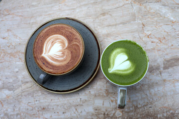 cappuccino and matcha latte art