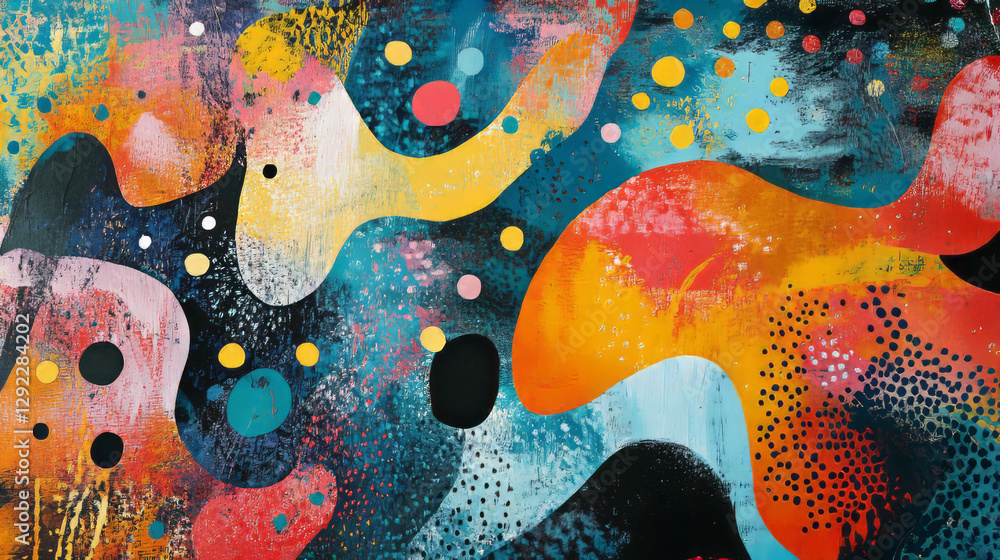 Poster Vibrant abstract background with shapes and polka dots for artistic design