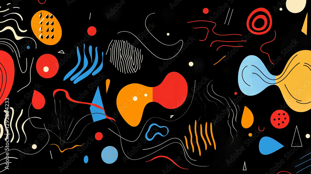 Poster vibrant abstract background with colorful shapes and squiggles