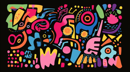 Vibrant abstract design with colorful shapes and squiggles for artistic decor