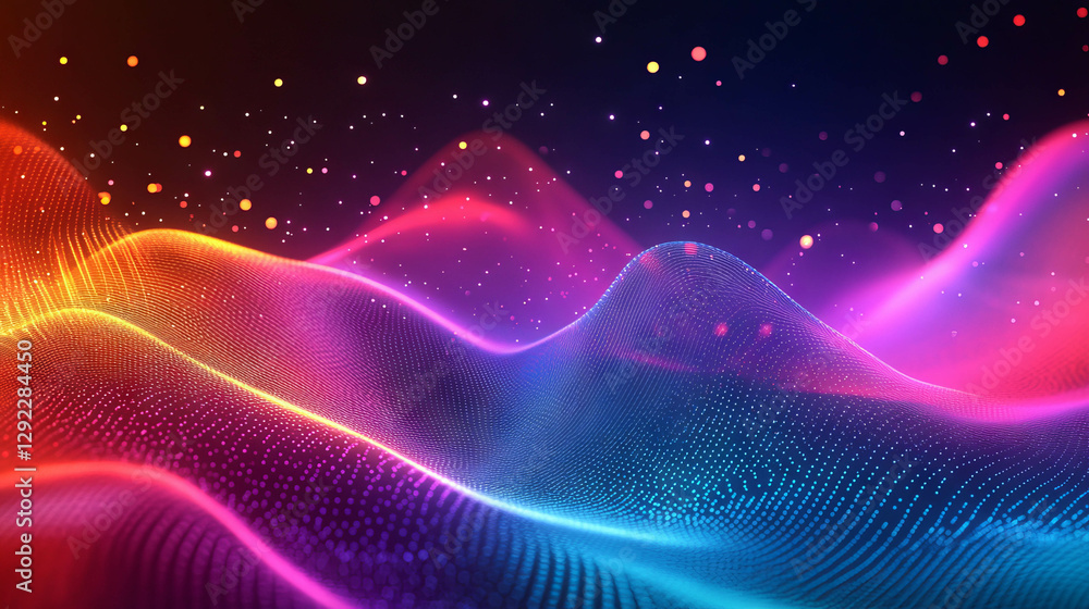 Poster vibrant neon abstract texture with dynamic wave patterns for artistic design projects