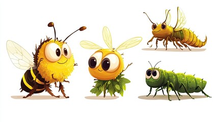 Fototapeta premium Cartoon Insects on White Background (1)