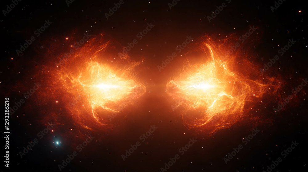 Aufkleber cosmic dance of binary star system light in nebula space scene