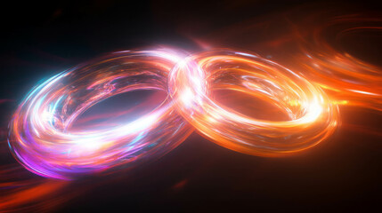 Dynamic binary star system in fiery cosmic space with vivid light effects