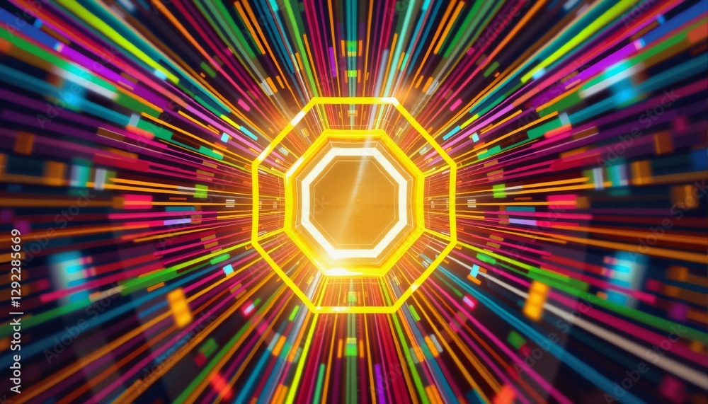 Canvas Prints neon hexagonal digital light portal