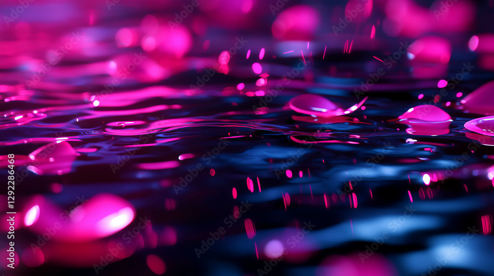 Poster vibrant bokeh lights on reflective surface creating a captivating depth effect