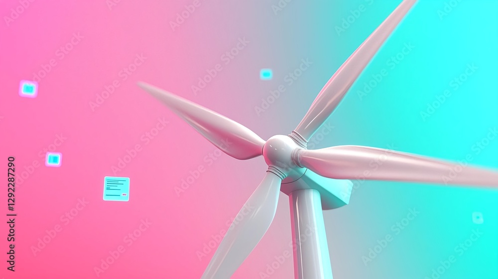 Poster modern-wind-turbine-against-vibrant-gradient-background-with-abstract-digital-elements-showcasing-re