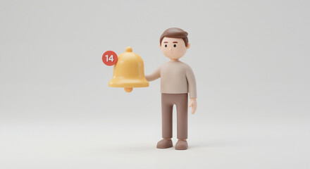 3D character with a notification bell in his hand