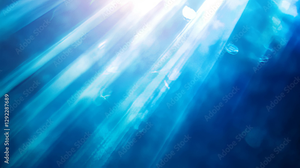 Poster bright white spotlight with stark blue rays creating a dynamic abstract background
