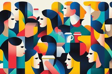 coffee and people culture minimalist colorful pattern background 