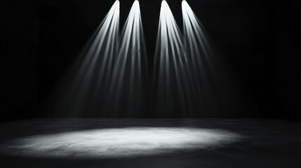 Dramatic stage spotlight scene with bright white lighting for theater performance and event design