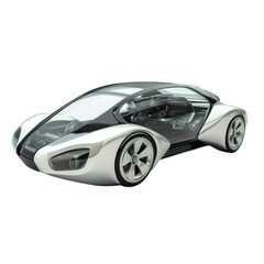 A Futuristic Concept Car with a Transparent Roof Isolated on Transparent Background