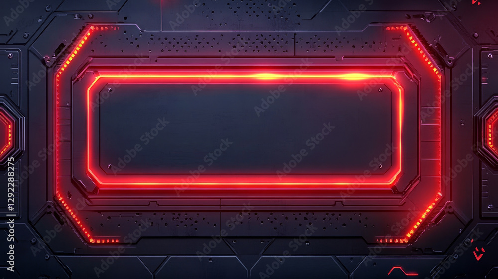 Poster realistic set of sci fi game frame with red light illumination. vector illustration of hexagonal met
