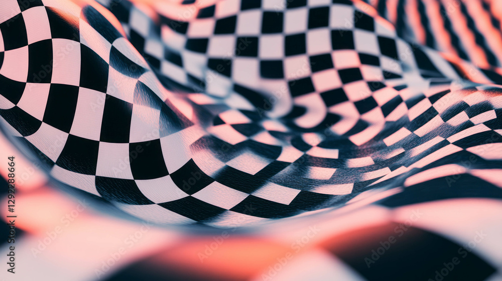 Poster Abstract checkerboard and squiggles pattern design with dynamic visual texture
