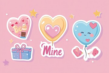 Cute hearts, gifts, balloons, Valentine's Day