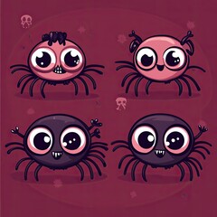 Obraz premium Cute Spiders on Maroon Background