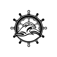 Stylized helm in the wheel's centre, the waves embrace a wave, ship's wheel