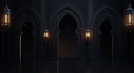 Fototapeta premium Dark Arches, Starry Night, Intricate Hall