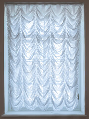 French style, murphy drapes, translucent white curtain on window, background