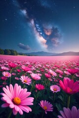 Fototapeta premium Vast cosmos field, vibrant pink and white blooms, close-up, delicate, texture