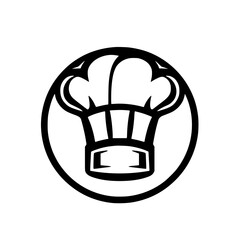 Outline Illustration: Chef's hat within a circle, black and white minimalist design.