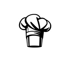 Minimalist illustration of a chef's hat isolated on a white background, black and white logo.