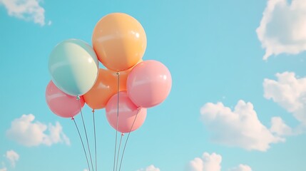 Pastel Balloons Floating Sky Background