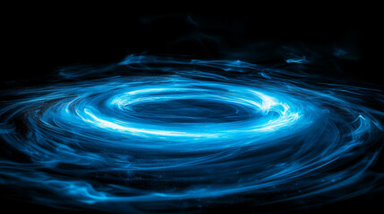 Mysterious cyan smoke swirling into a vortex against a dark background
