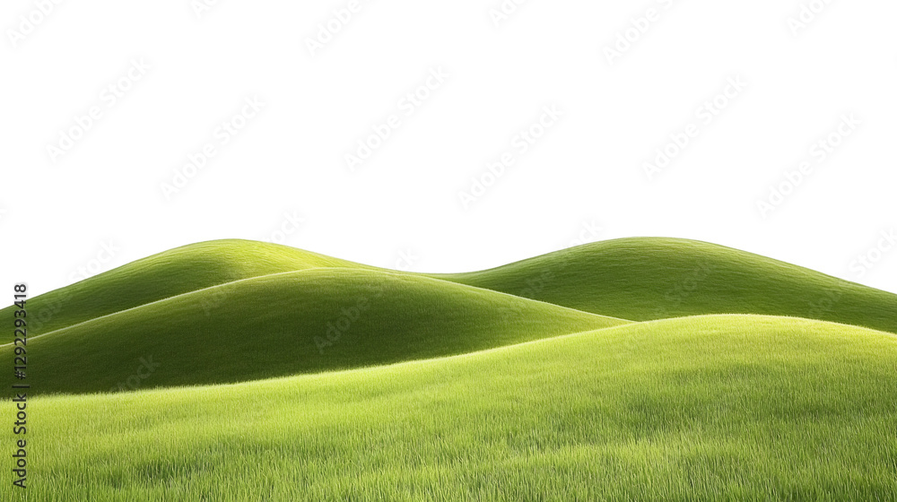 Poster verdant grass blanketing undulating terrain, creating serene pastoral scenery with transparent backd