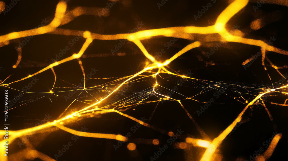 Poster golden spiderweb threads glow in abstract background design for creative use